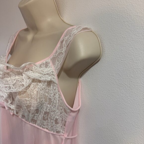 Vtg 50s 60s Nightgown Robe Set M Slip Chiffon Lace Satin Peignor Pink Lingerie - Picture 4 of 13